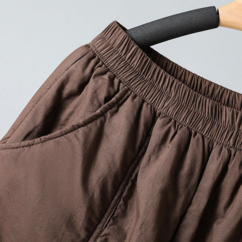 Buddha Stones Winter Elastic Waist Cotton Thermal Women's Cropped 7-8 Length Harem Pants With Pockets - image 5