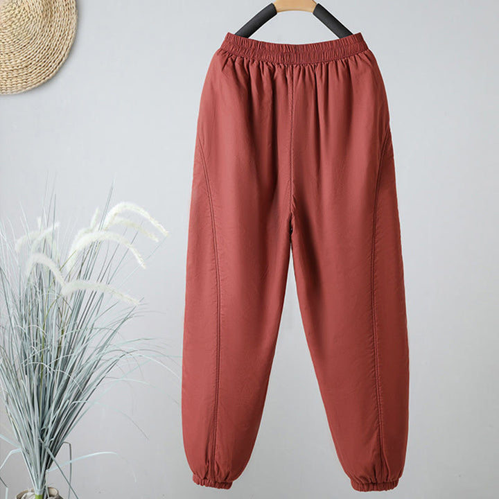 Buddha Stones Winter Elastic Waist Cotton Thermal Women's Cropped 7-8 Length Harem Pants With Pockets - image 9