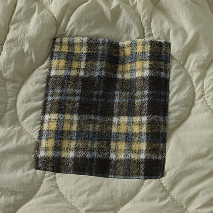 Buddha Stones Winter Curved Lines Elastic Waist Drawstring Patchwork Plaid Cotton Thermal Women's Pants With Pockets - image 10
