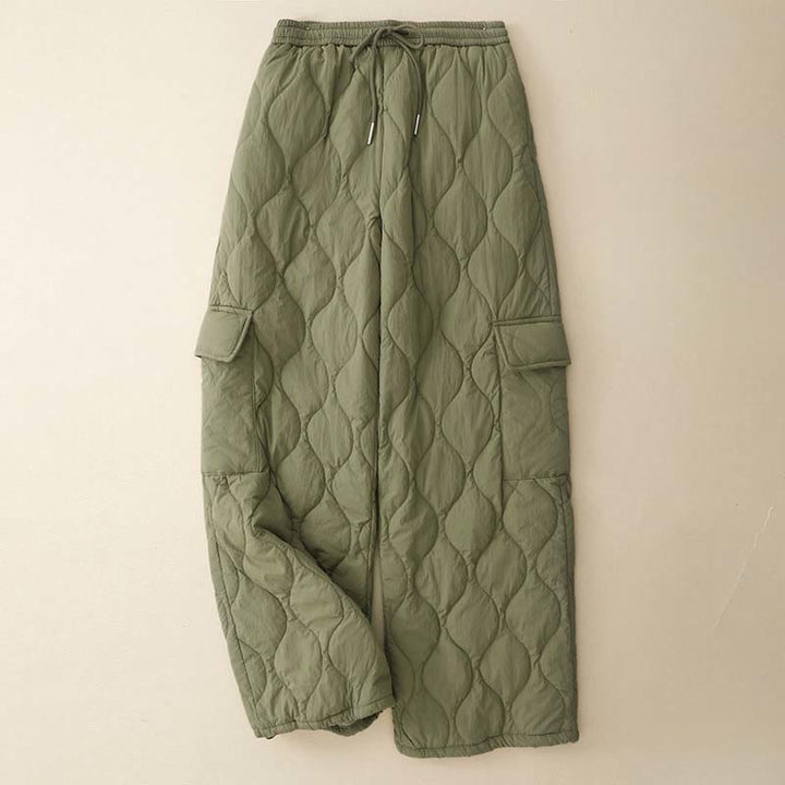 Buddha Stones Winter Curved Lines Elastic Waist Drawstring Cotton Thermal Women's Pants With Pockets - DarkSeaGreen - US8-10，UK/AU12-14，EU40-42 (2XL) - image 0