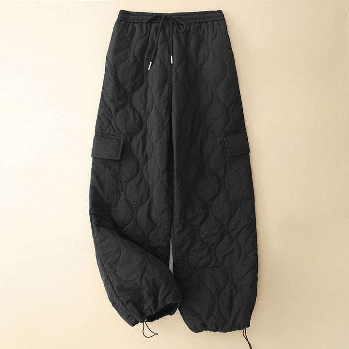 Buddha Stones Winter Curved Lines Elastic Waist Drawstring Cotton Thermal Women's Pants With Pockets - Black - US8-10，UK/AU12-14，EU40-42 (2XL) - image 11