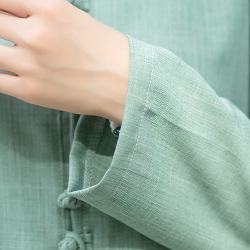 Buddha Stones 2Pcs Chinese Frog-Button Long Sleeve Shirt Top Pants Meditation Zen Tai Chi Cotton Clothing Women's Set - image 19