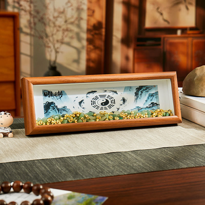 Buddha Stones Green Crystal Bagua Koi Fish Yin Yang Symbol Golden Ingot Photo Frame Ornament Home Decor - Style 2 - Medium Density Fiberboard(9*30*4cm) - image 1
