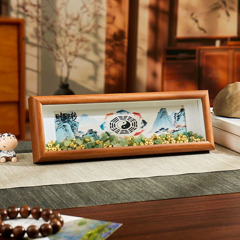 Buddha Stones Green Crystal Bagua Koi Fish Yin Yang Symbol Golden Ingot Photo Frame Ornament Home Decor - Style4 - Medium Density Fiberboard(9*30*4cm) - image 3