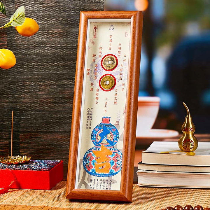 Buddha Stones Fu Character Gourd Copper Coins Photo Frame Ornament Home Decor - Style 2 - Medium Density Fiberboard(9*30*4cm) - image 4