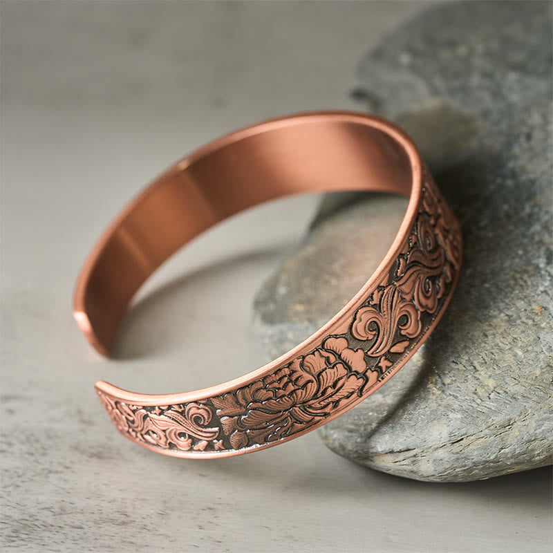 Buddha Stones Copper Flower Open Balance Luck Adjustable Cuff Bracelet Bangle - image 2