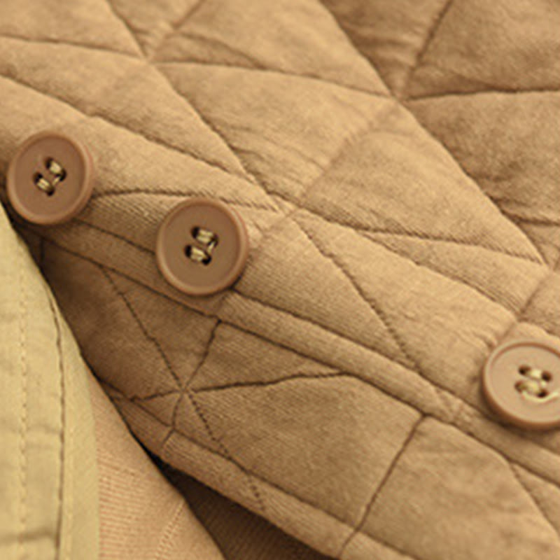 Buddha Stones Winter Cotton Long Sleeve Diamond Pattern Women's Thermal Jacket With Pockets - image 14