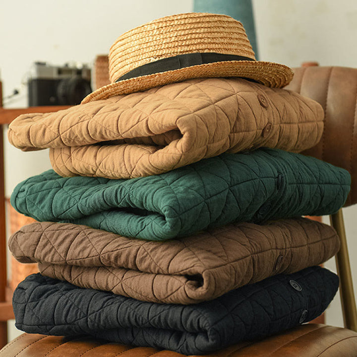 Buddha Stones Winter Cotton Long Sleeve Diamond Pattern Women's Thermal Jacket With Pockets - image 17