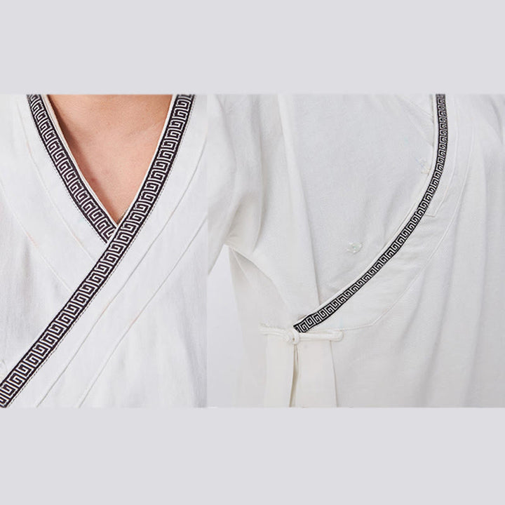 Buddha Stones 2Pcs Wudang Fall Solid Frog-Button Long Sleeve Linen Unisex Taoist Robe Kimono Pants Qigong Ceremony Suit - image 4