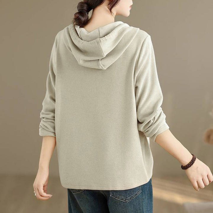 Buddha Stones Winter Solid Color Cotton Long Sleeve Women's Hoodie Has Hood - image 12