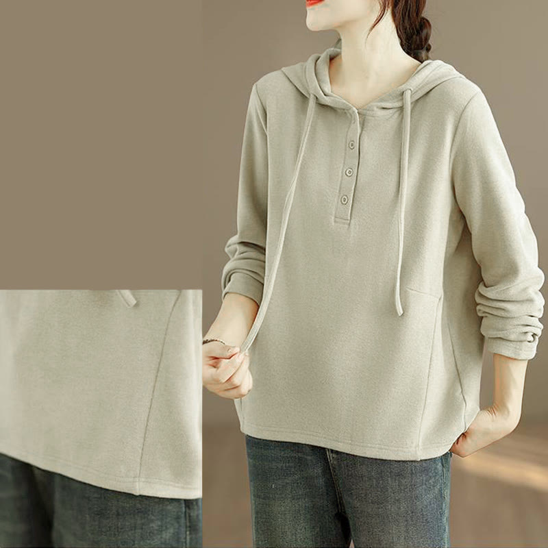 Buddha Stones Winter Solid Color Cotton Long Sleeve Women's Hoodie Has Hood - image 10