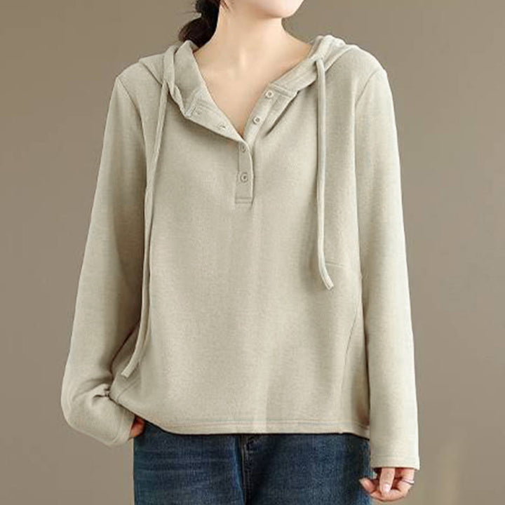 Buddha Stones Winter Solid Color Cotton Long Sleeve Women's Hoodie Has Hood - image 4
