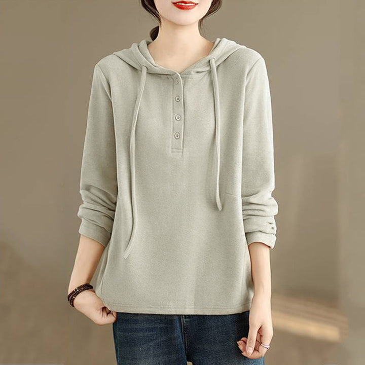 Buddha Stones Winter Solid Color Cotton Long Sleeve Women's Hoodie Has Hood - image 2