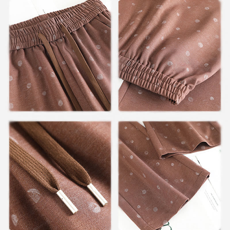 Buddha Stones Casual White Dots Pattern Polyester Women's Wide Leg Pants With Pockets - image 12