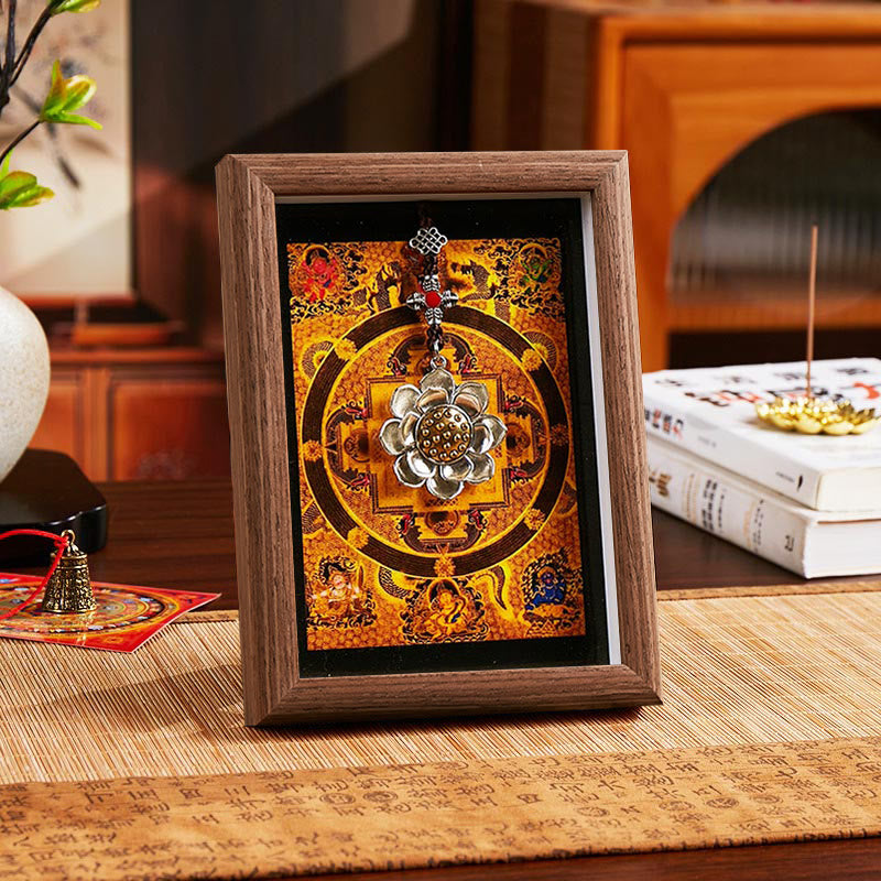 Buddha Stones Lotus Golden Ingot Thangka Photo Frame Ornament Home Decor - Style 2 - Brown Medium Density Fiberboard(13*18*4cm) - image 4