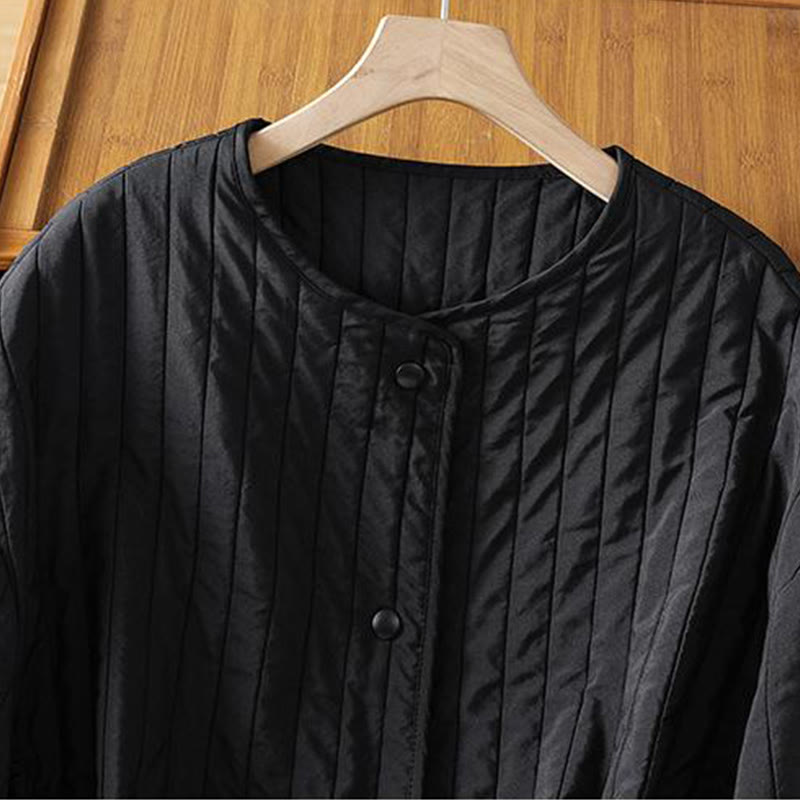 Buddha Stones Women's Plain Crew Neck Drawstring Design Long Sleeve Cotton Jacket With Pocket - image 3