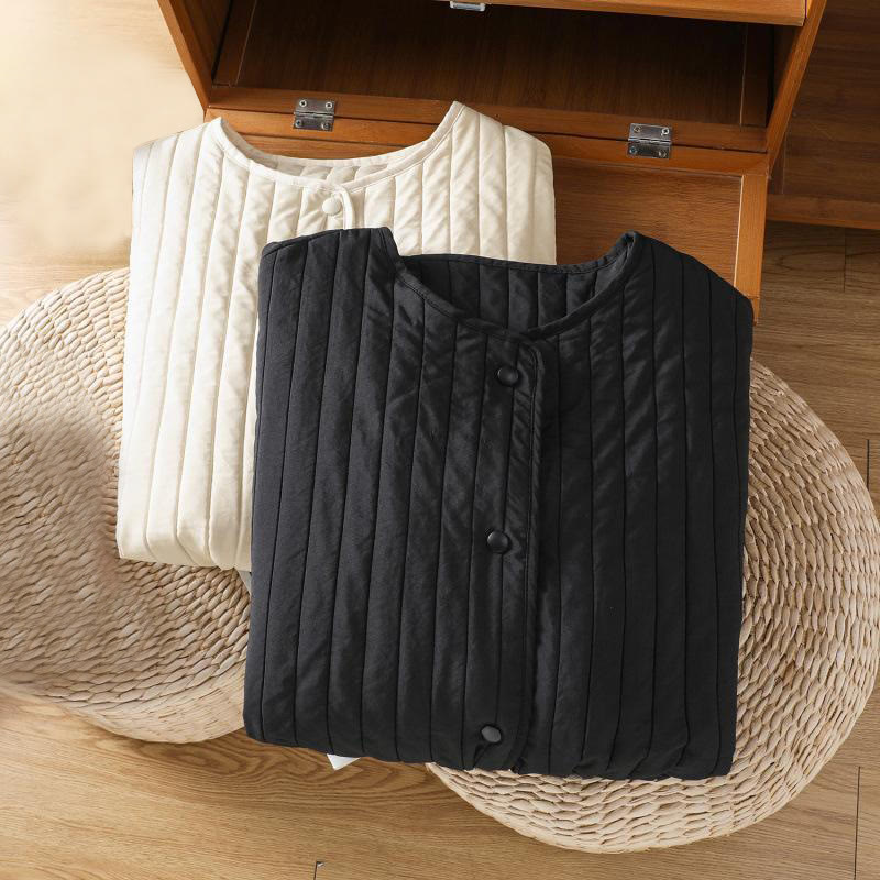 Buddha Stones Women's Plain Crew Neck Drawstring Design Long Sleeve Cotton Jacket With Pocket - image 23