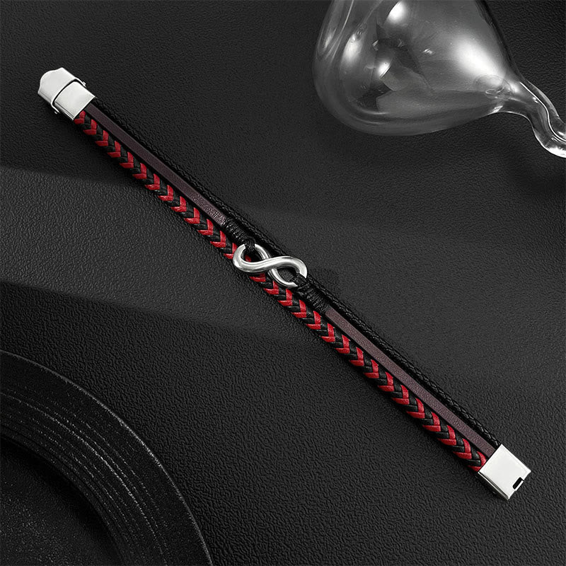Buddha Stones Infinitely Design Titanium Steel Braided Three-layer Leather Balance Bracelet - image 8