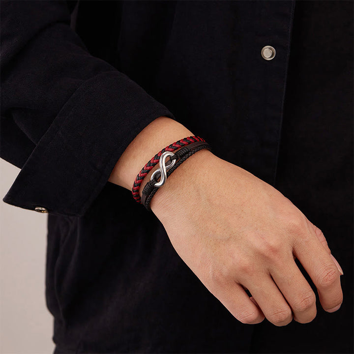 Buddha Stones Infinitely Design Titanium Steel Braided Three-layer Leather Balance Bracelet - image 11