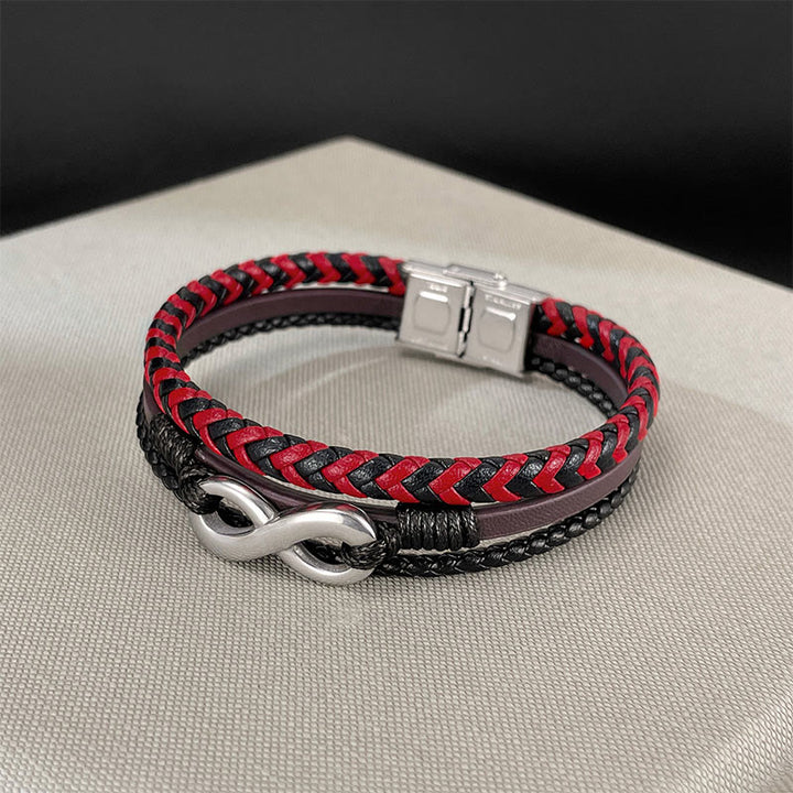 Buddha Stones Infinitely Design Titanium Steel Braided Three-layer Leather Balance Bracelet - image 2