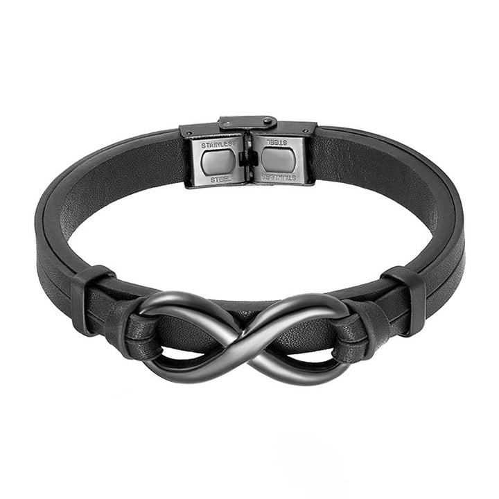 Buddha Stones Infinitely Design Titanium Steel Single Layer Leather Balance Bracelet - image 1