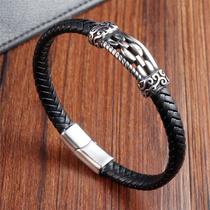 Buddha Stones Chain Link Design Titanium Steel Multi-layer Leather Balance Braided Bracelet - image 10