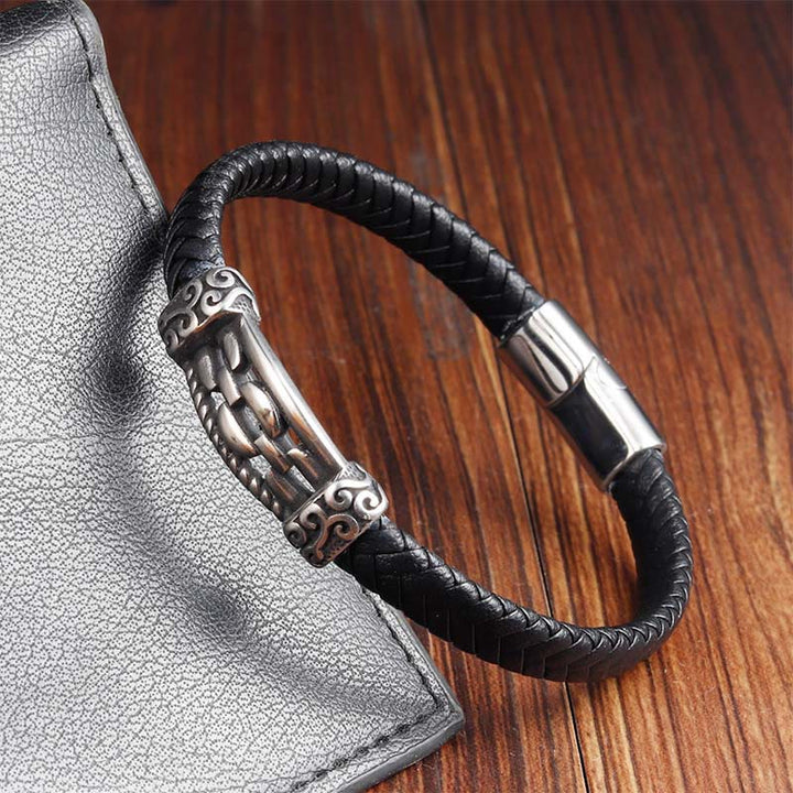 Buddha Stones Chain Link Design Titanium Steel Multi-layer Leather Balance Braided Bracelet - image 11