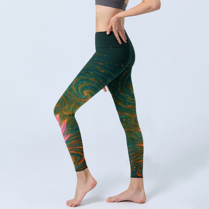 Buddha Stones Gorgeous Lotus Water Ripples Pattern Print Gym Leggings Women's Yoga Pants - image 2