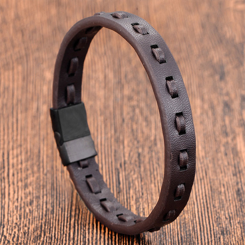 Buddha Stones Titanium Steel Buckle Multilayered Braided Leather Calm Bracelet - image 7