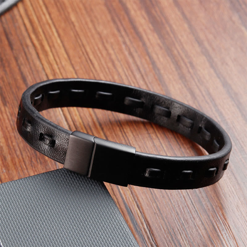 Buddha Stones Titanium Steel Buckle Multilayered Braided Leather Calm Bracelet - image 12