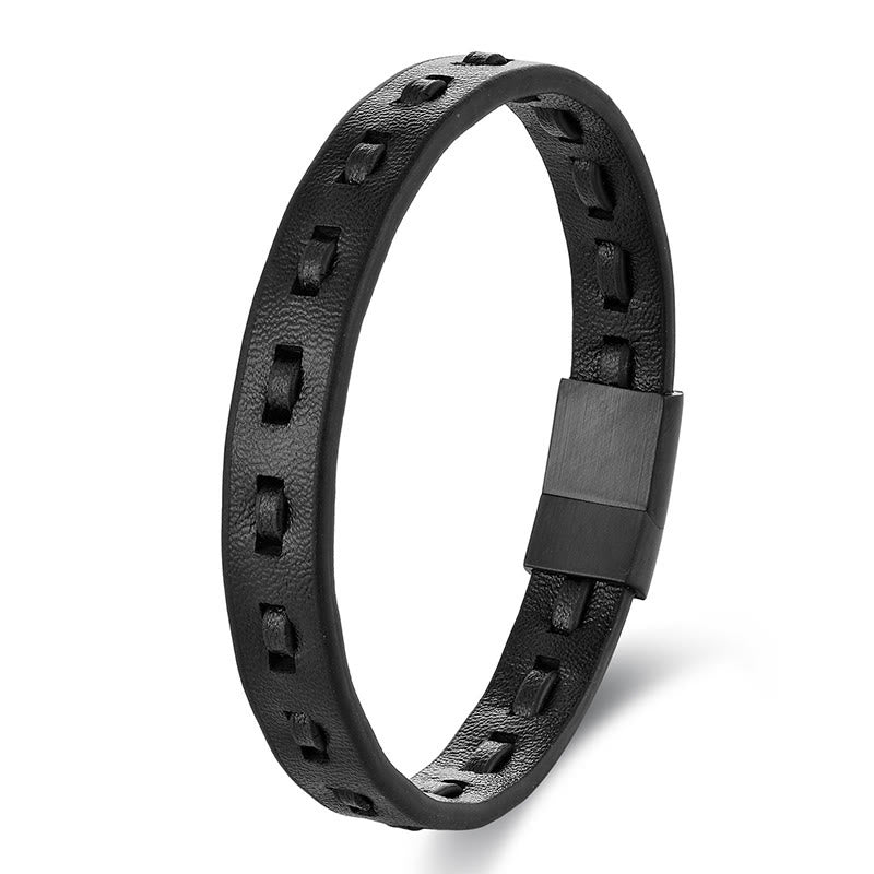 Buddha Stones Titanium Steel Buckle Multilayered Braided Leather Calm Bracelet - Black Single Layer(Wrist Circumference: 18-20cm) - image 10