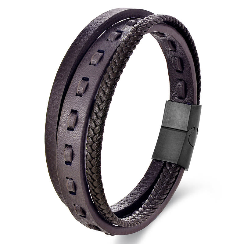 Buddha Stones Titanium Steel Buckle Multilayered Braided Leather Calm Bracelet - Brown Multi Layer(Wrist Circumference: 18-20cm) - image 14