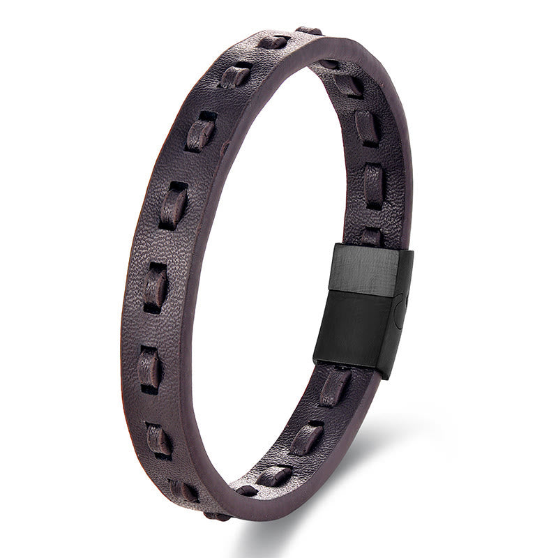 Buddha Stones Titanium Steel Buckle Multilayered Braided Leather Calm Bracelet - Brown Single Layer(Wrist Circumference: 18-20cm) - image 6