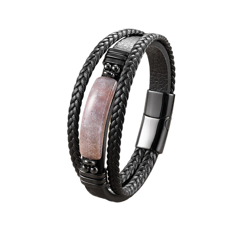 Buddha Stones Hematite Lazurite Lapis Lazuli Black Glitter Stone Pink Crystal Titanium Steel Leather Strengthen Bracelet - image 25