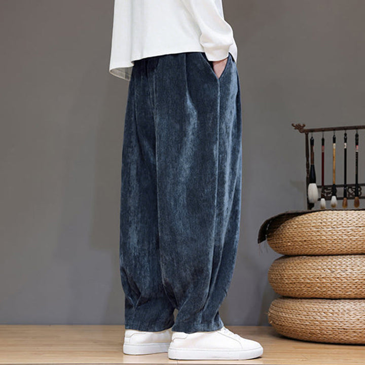 Buddha Stones Winter Pure Color Cotton Men's Harem Thickened Fleece-lined Pants With Pockets - image 4