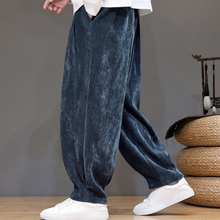Buddha Stones Winter Pure Color Cotton Men's Harem Thickened Fleece-lined Pants With Pockets - image 2