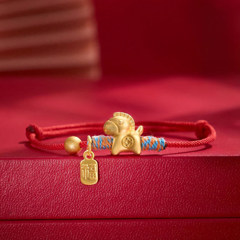 Buddha Stones Year Of The Horse Fu Character Handwoven String Luck Connection Bracelet - image 0