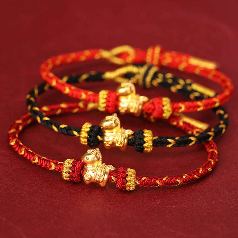 Buddha Stones 999 Gold Year Of The Horse Braided String Rope Luck Adjustable Bracelet - image 21