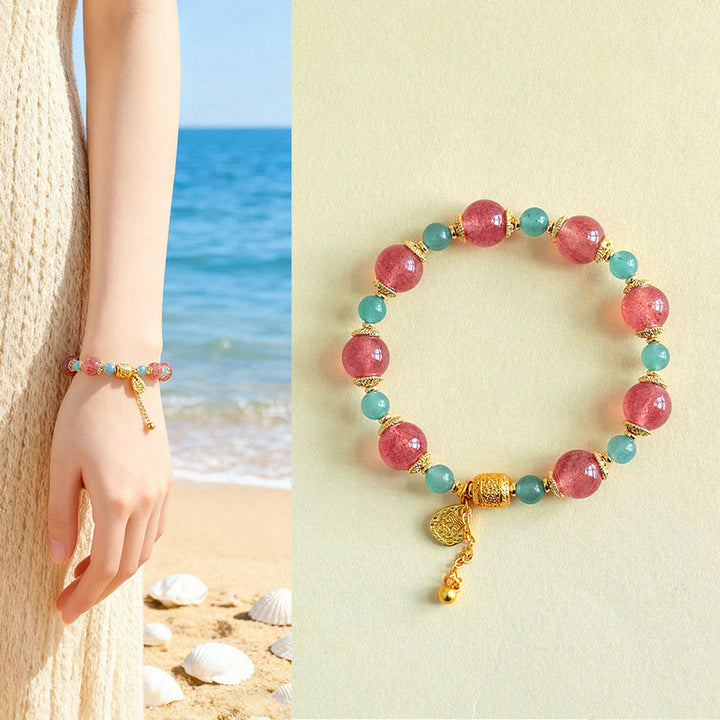 Buddha Stones Natural Strawberry Quartz Moonstone Healing Positive Beads Bracelet - Strawberry Quartz(Wrist Circumference: 15-17cm) - image 8