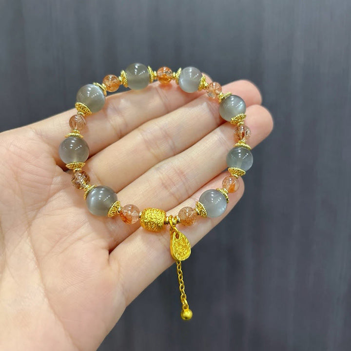 Buddha Stones Natural Strawberry Quartz Moonstone Healing Positive Beads Bracelet - image 18