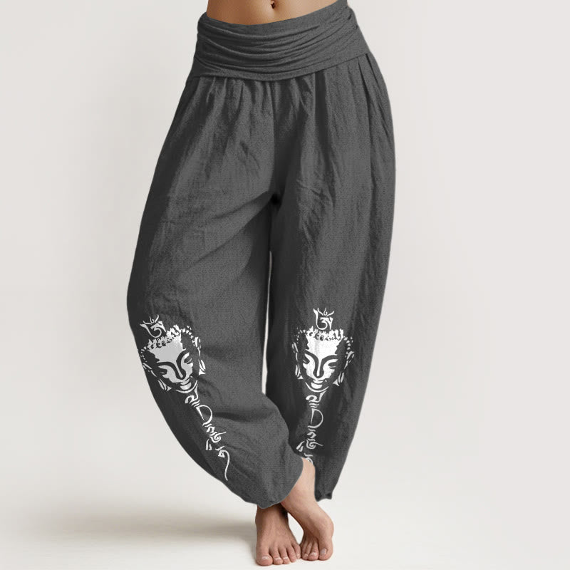 Buddha Stones Pure Cotton Concise Om Symbol Buddha Pattern Women's Elastic Waist Harem Pants - DimGray - US16，UK/AU20，EU48 (3XL) - image 8