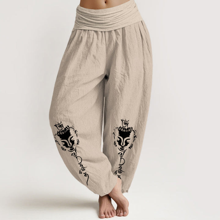 Buddha Stones Pure Cotton Concise Om Symbol Buddha Pattern Women's Elastic Waist Harem Pants - Tan - US16，UK/AU20，EU48 (3XL) - image 11