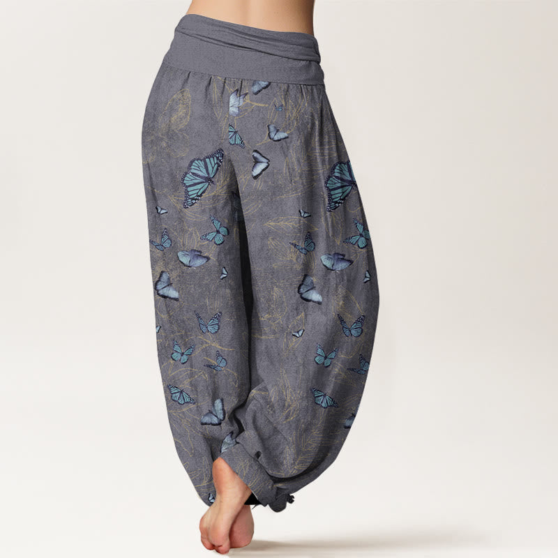 Buddha Stones Cotton Dreamlike Butterfly Leaf Pattern Women's Elastic Waist Harem Pants - image 9