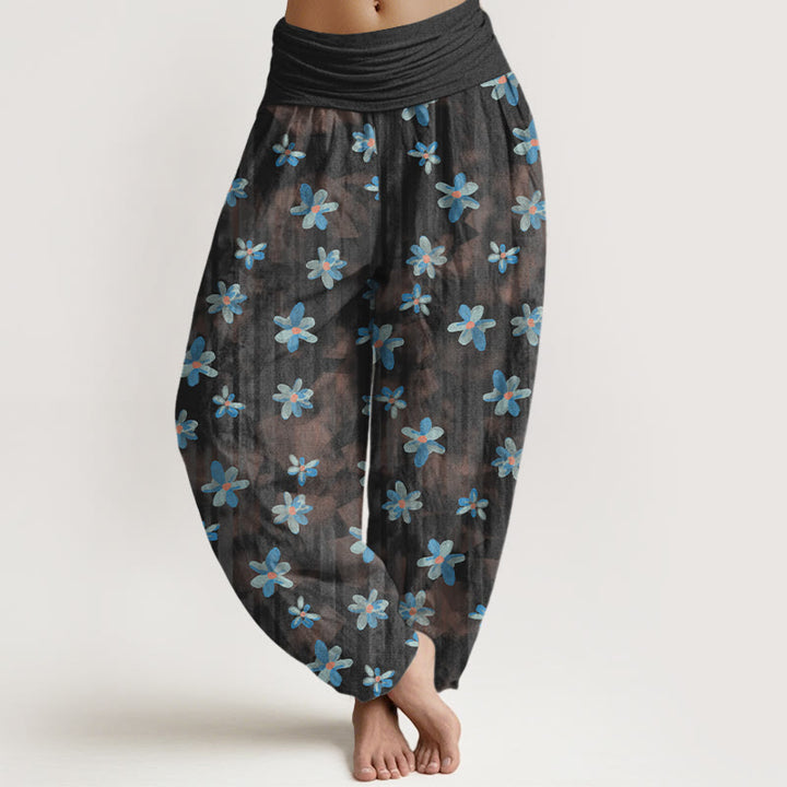 Buddha Stones Cotton Simple Style Flower Pattern Women's Elastic Waist Harem Pants - Black - US16，UK/AU20，EU48 (3XL) - image 8