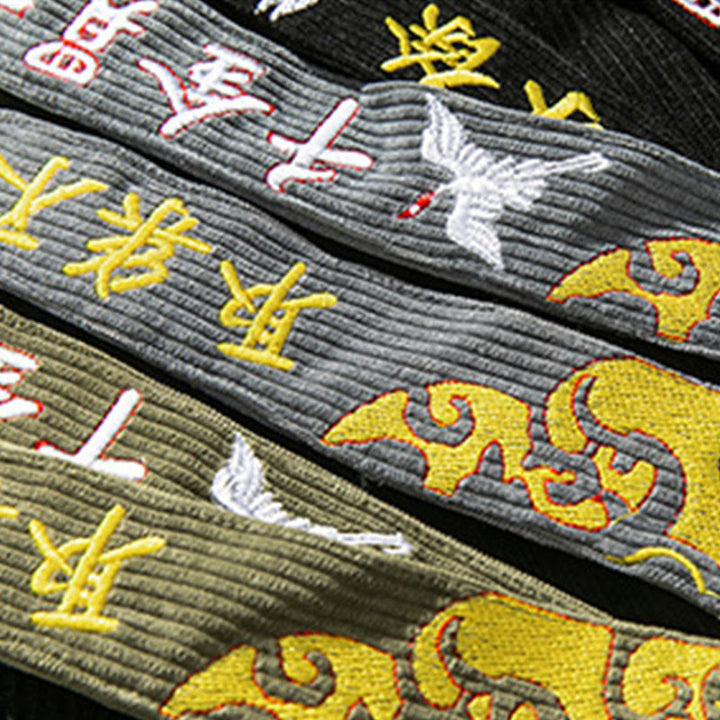 Buddha Stones Fall Winter Lace-up Chinese Character Embroidery Men's Corduroy Pants With Pockets - image 13