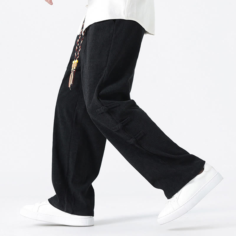 Buddha Stones Fall Solid Frog-Button Men's Drawstring Corduroy Straight Leg Pants With Pockets - image 17