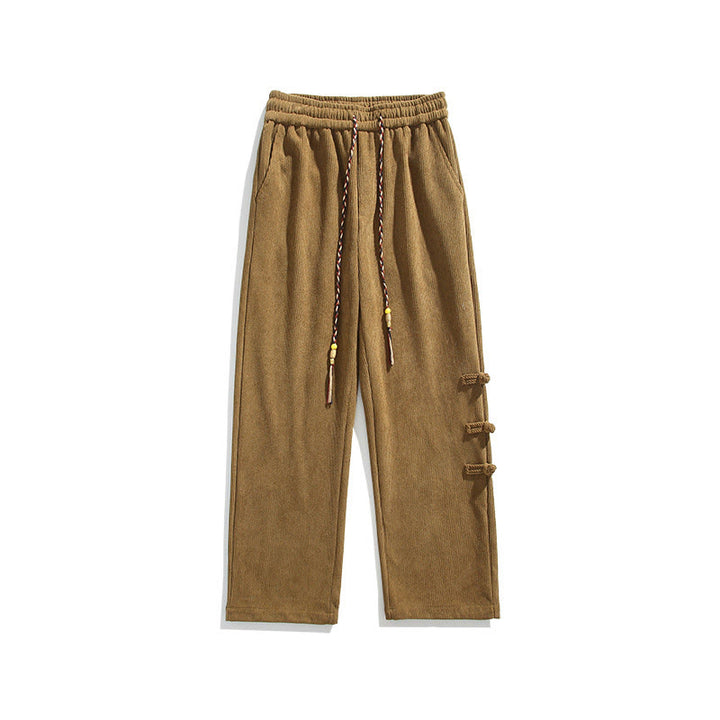 Buddha Stones Fall Solid Frog-Button Men's Drawstring Corduroy Straight Leg Pants With Pockets - image 11