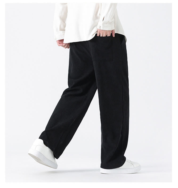 Buddha Stones Fall Solid Frog-Button Men's Drawstring Corduroy Straight Leg Pants With Pockets - image 15