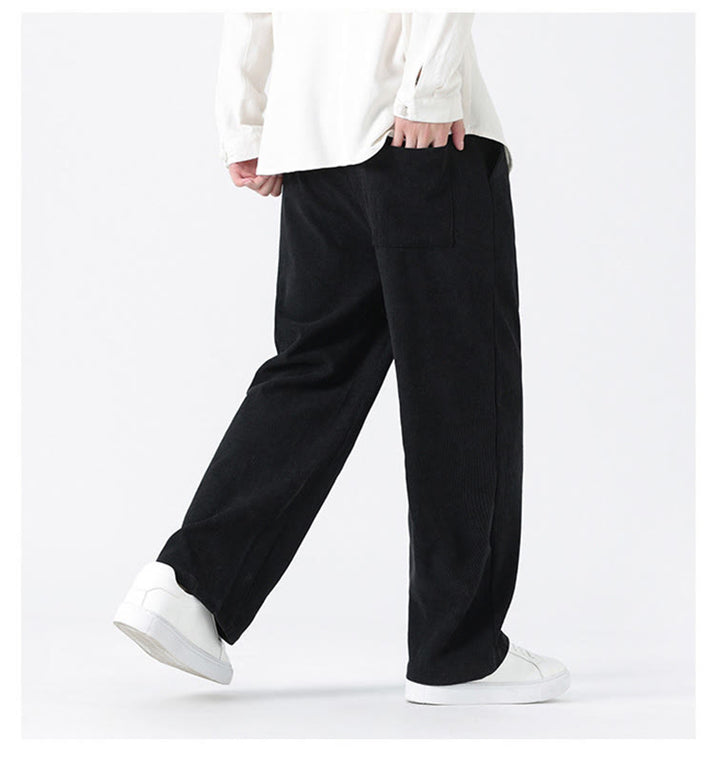 Buddha Stones Fall Solid Frog-Button Men's Drawstring Corduroy Straight Leg Pants With Pockets - image 15