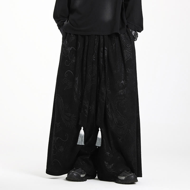 Buddha Stones Dragon Jacquard Drawstring Design Men's Corduroy Wide Leg Pants With Pockets - Black - US/UK/AU46，EU56 (5XL) - image 8